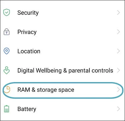 Find Ram and storage