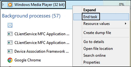 Click on End task