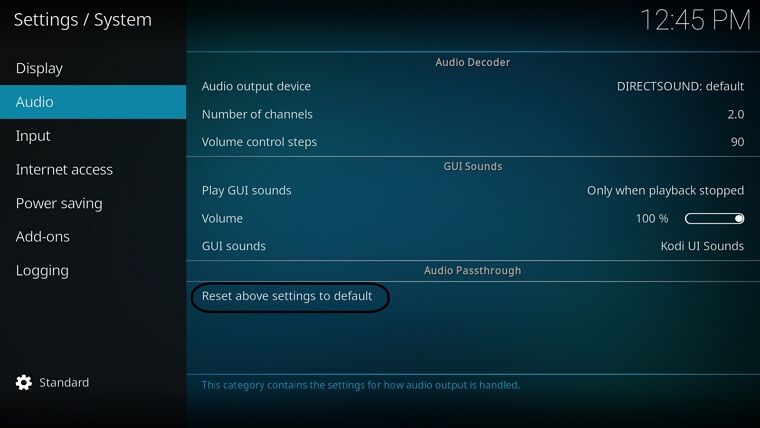 Reset above settings to default