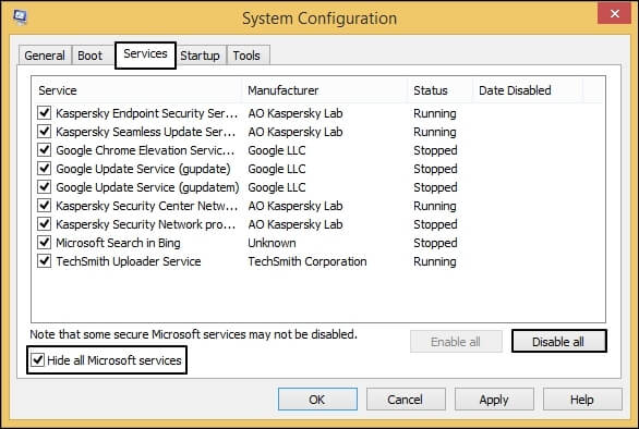 click on Disable all section