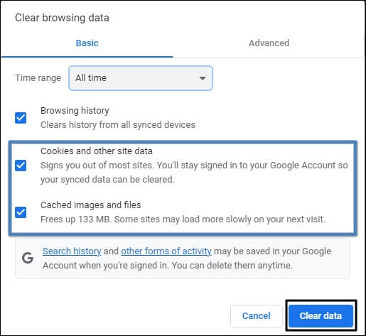 Click on Clear data