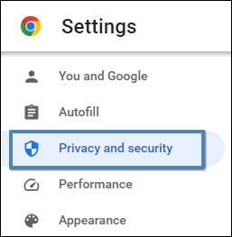 Click on Privacy and security