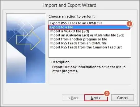 Choose export a file