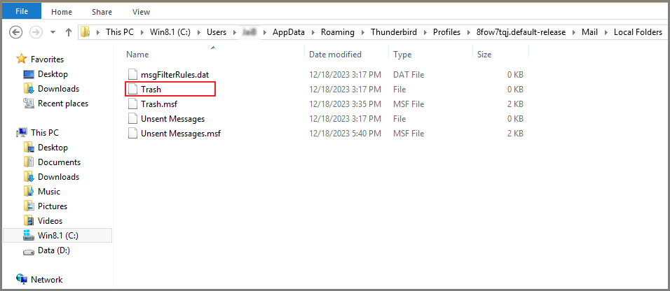 selecting Trash file to archive
