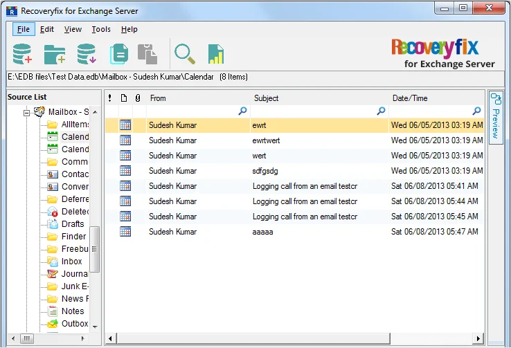 check the data of the EDB file