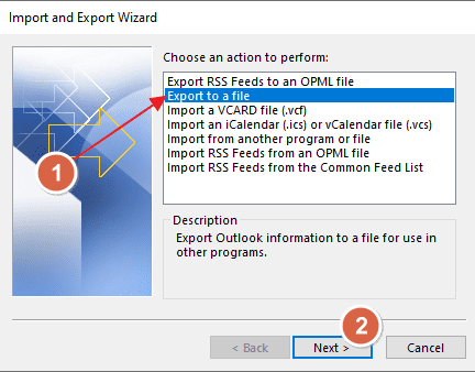 Select Export to a file option
