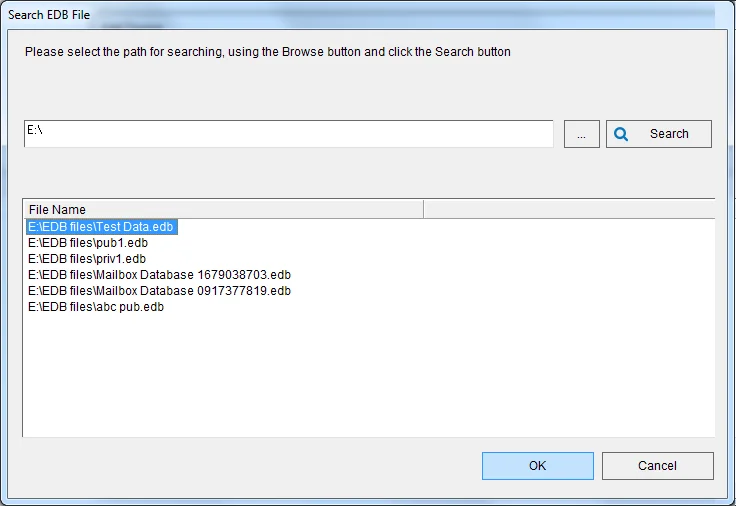 All the EDB files that the tool finds are listed
