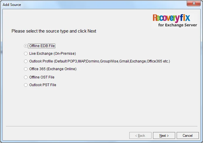 Select Offline EDB file option