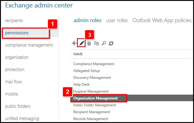 select admin roles and choose Organization Management