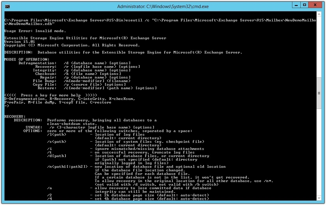 hard recovery using ESEUTIL /C