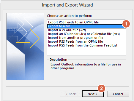 Select Export to a file option