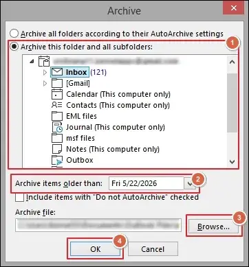 Browse folder to Archive file and click OK