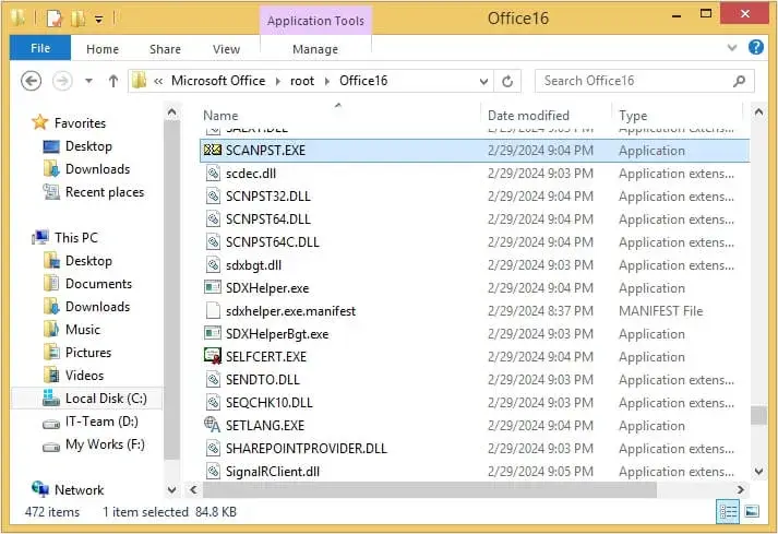 find ScanPST exe and click on it