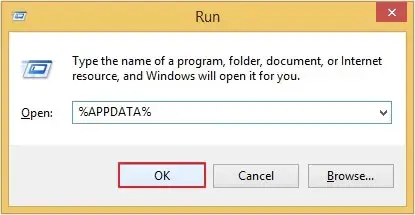 Open the Run dialogue box and enter APPDATA in that box