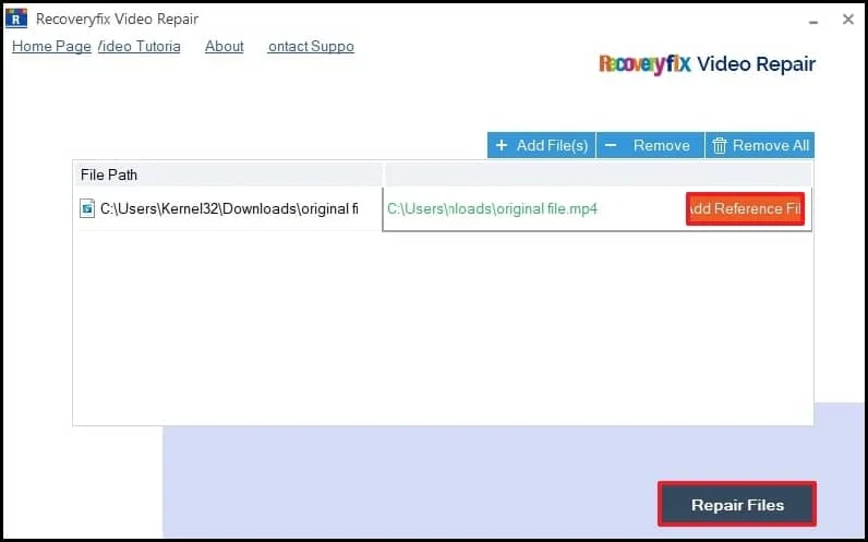 click on Repair files