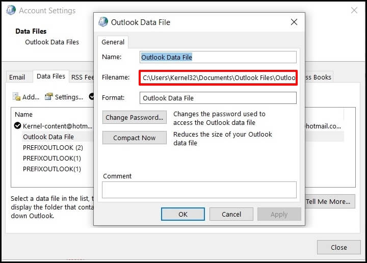 copy the file path of the data file
