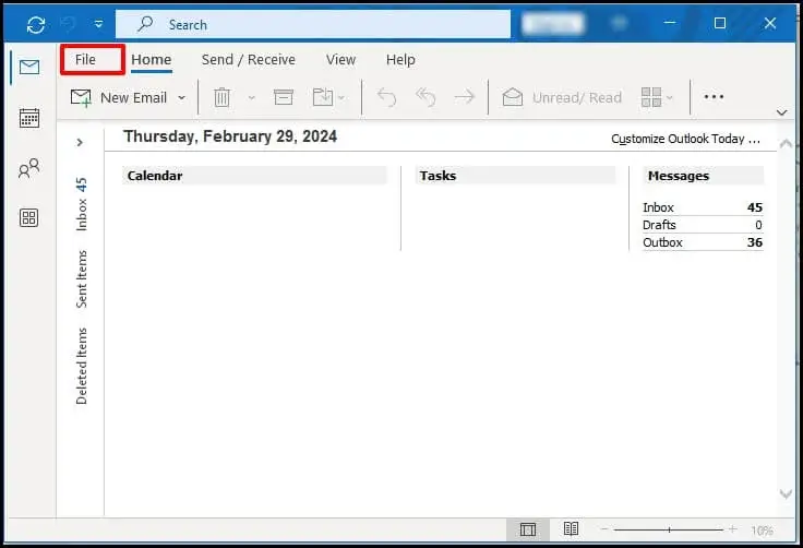 Open Outlook in safe mode and choose file
