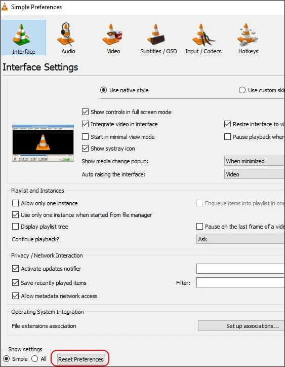 Reset Preference