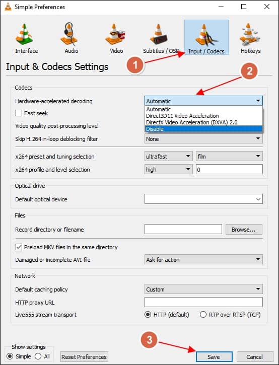 Disable Hardware acceleration