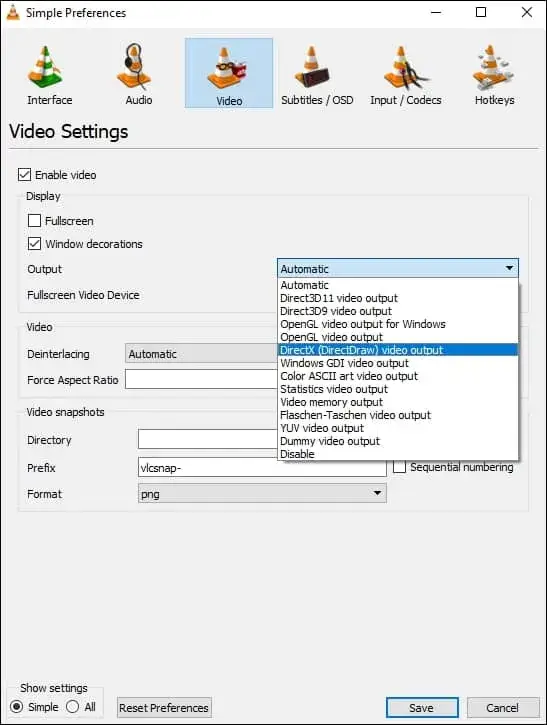 Click on the Video option and click Save and exit