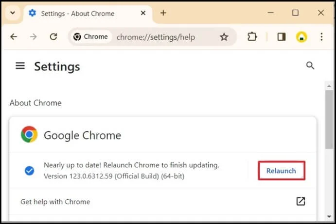 Update Chrome and Relaunch the application