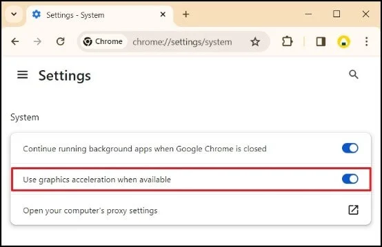 Choose the System and move the toggle