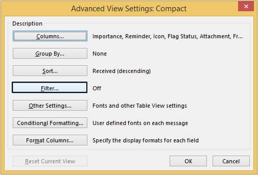 in advanced view settings, click on filter