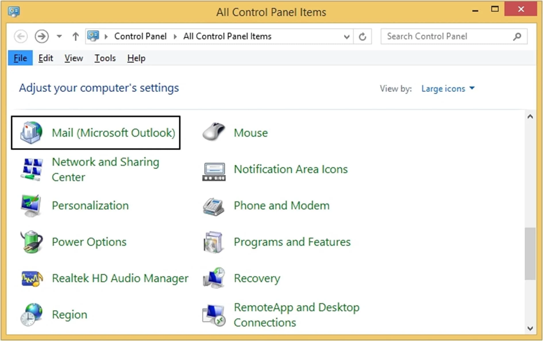 Open the Control Panel and click on Mail