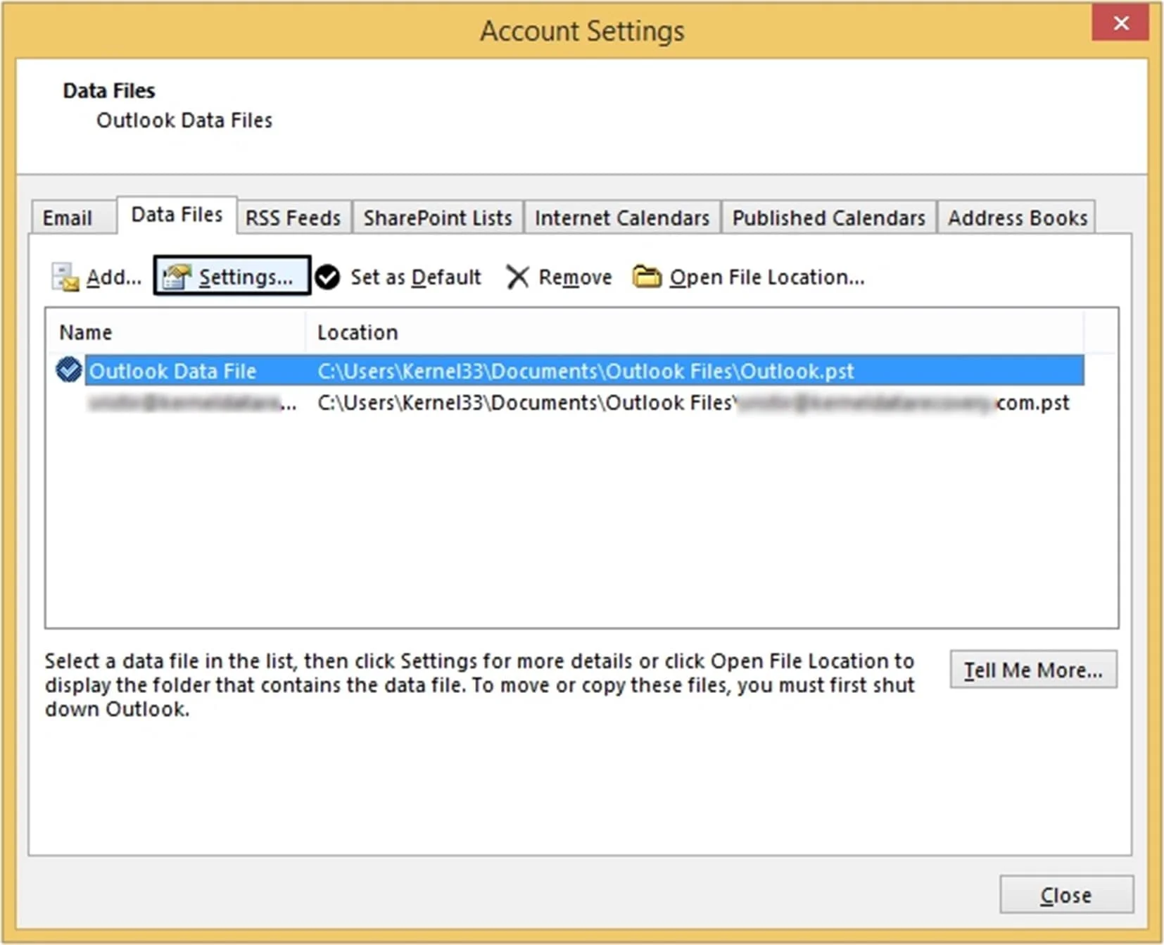 select the data file setting