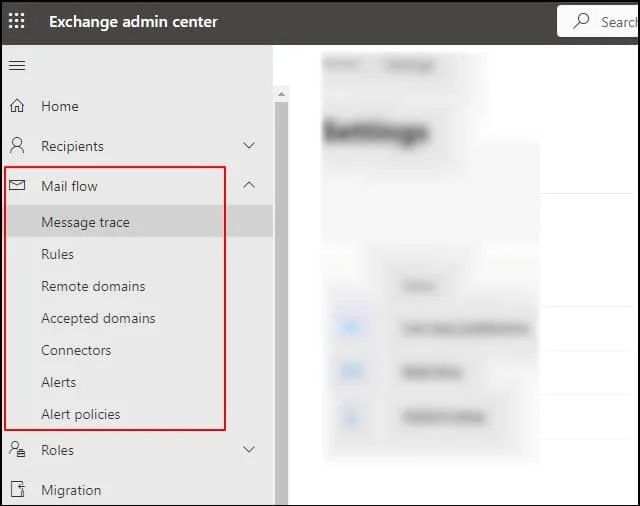 select the Mail flow tab from the menu panel on the left