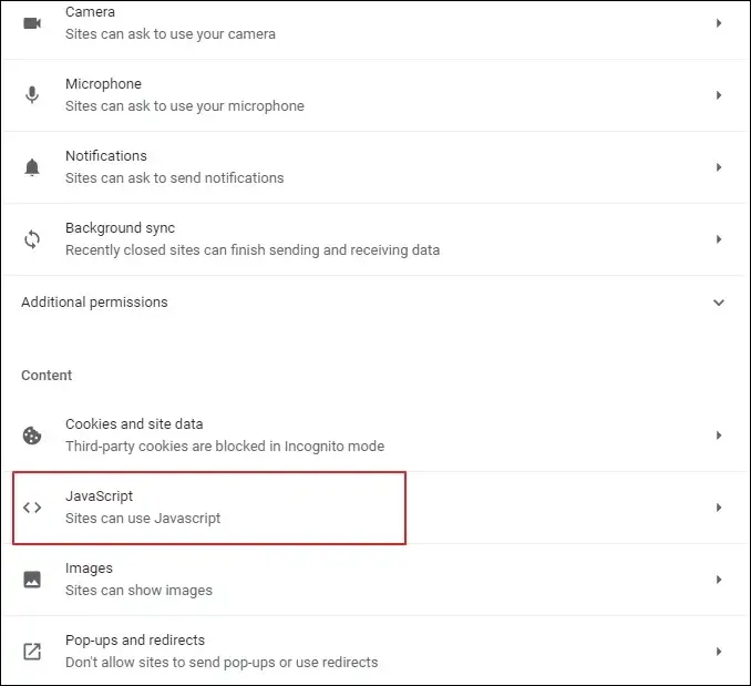 tap on the JavaScript option
