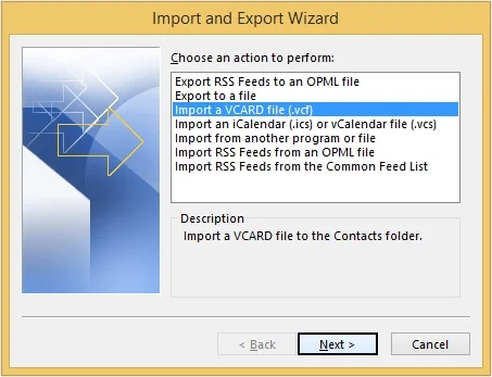 Export Wizard dialogue box