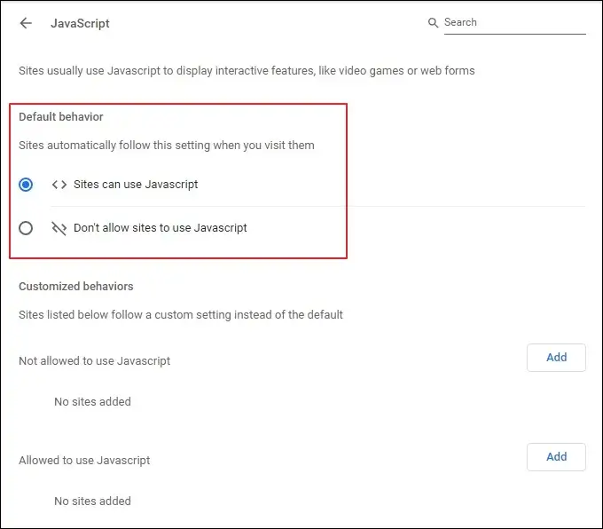 enable JavaScript in the Chrome browser