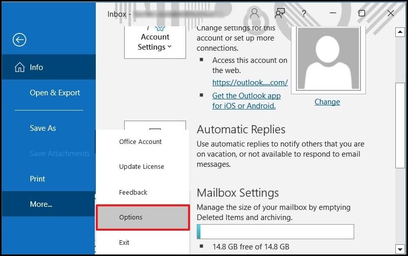 navigate to File and then Options