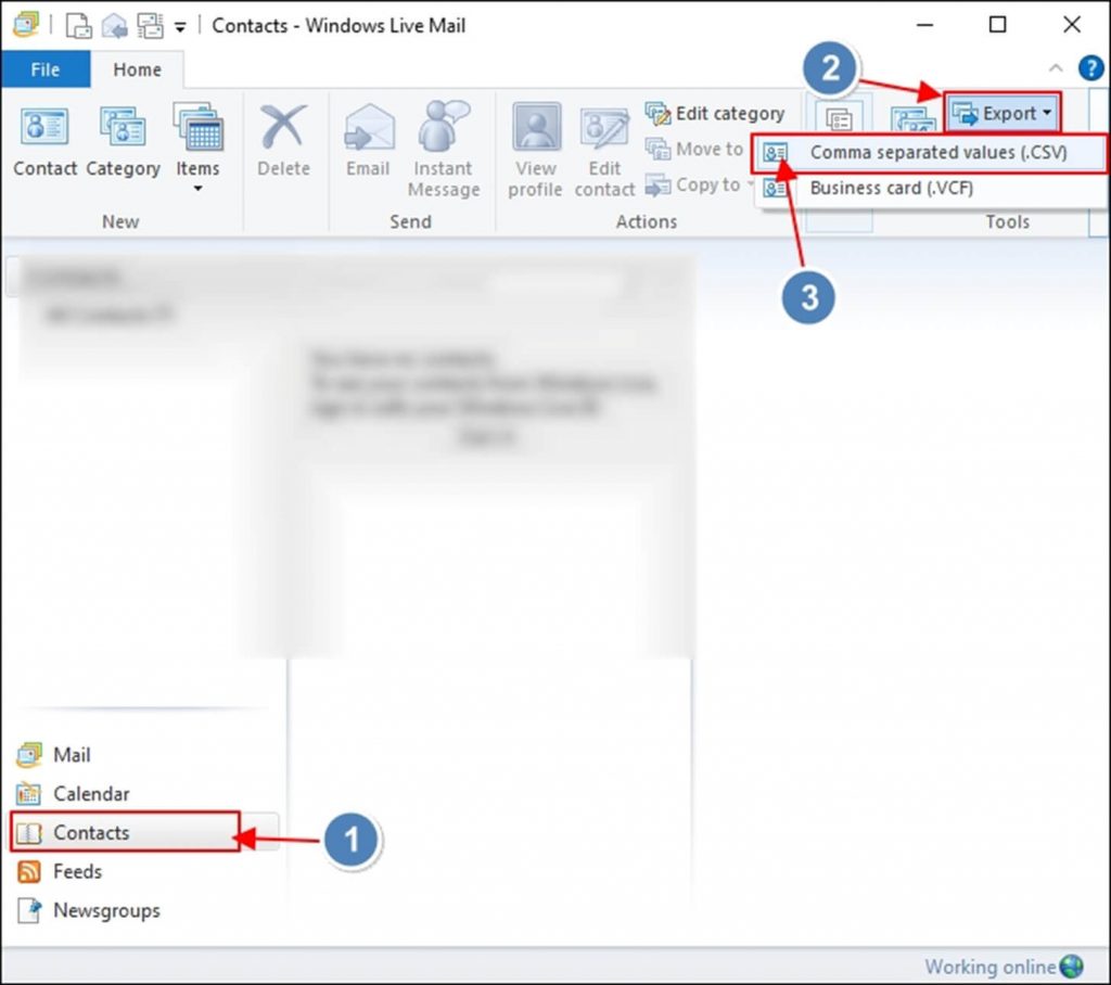 windows live mail export contacts to outlook