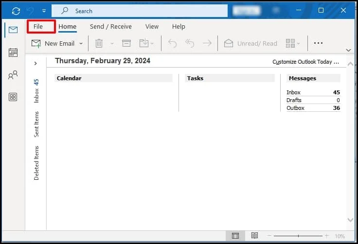Open outlook and click on file