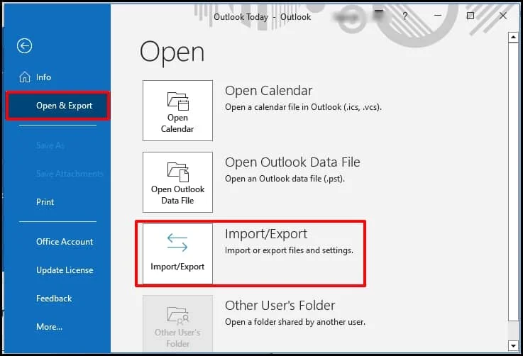click on open import or export
