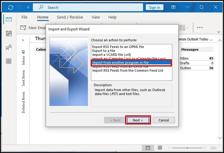 Click on the Import from another program