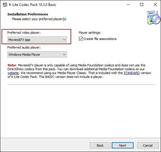 Preferred video player as Movies & TV