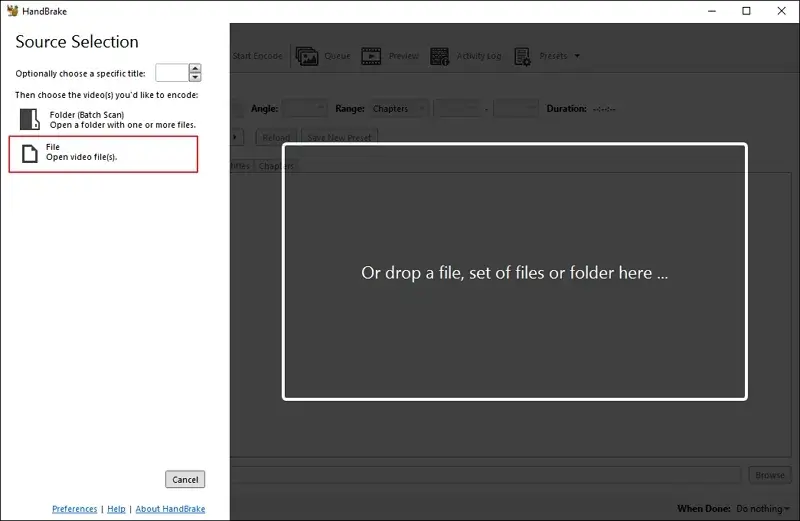 Click on File to select the Dash Cam videos
