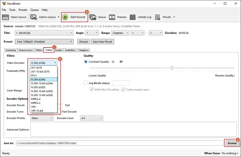 Click on the Start Encode option to begin