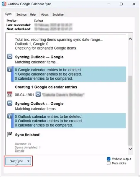 tap on Start Sync