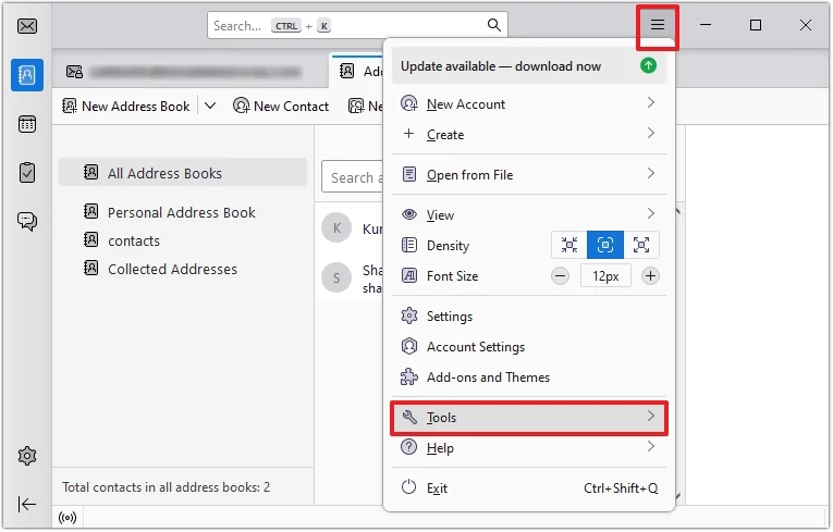 Launch Thunderbird and click on Tools