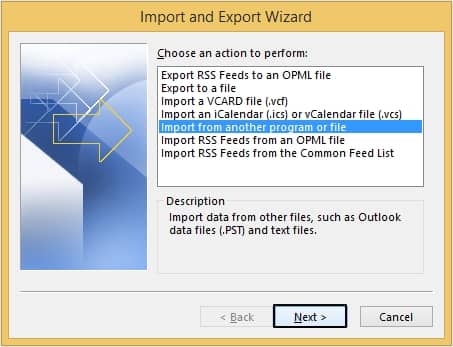 click Import from another program or file then click Next