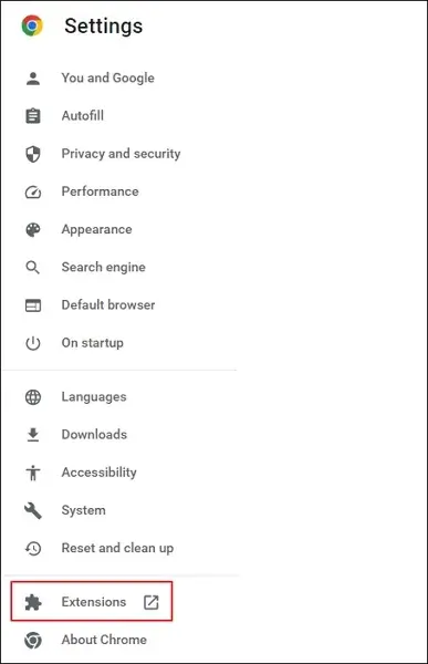 Go to Settings and locate Extensions
