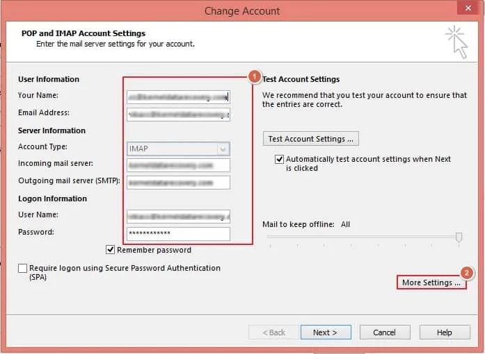 Verify the details of your email account