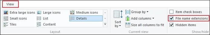 check the File name extensions box