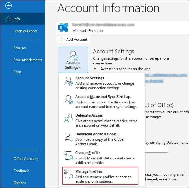 select Manage Profiles option