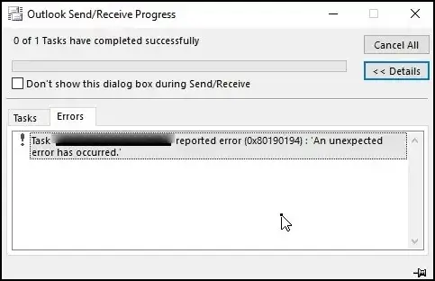 Outlook fails to retrieve the address book