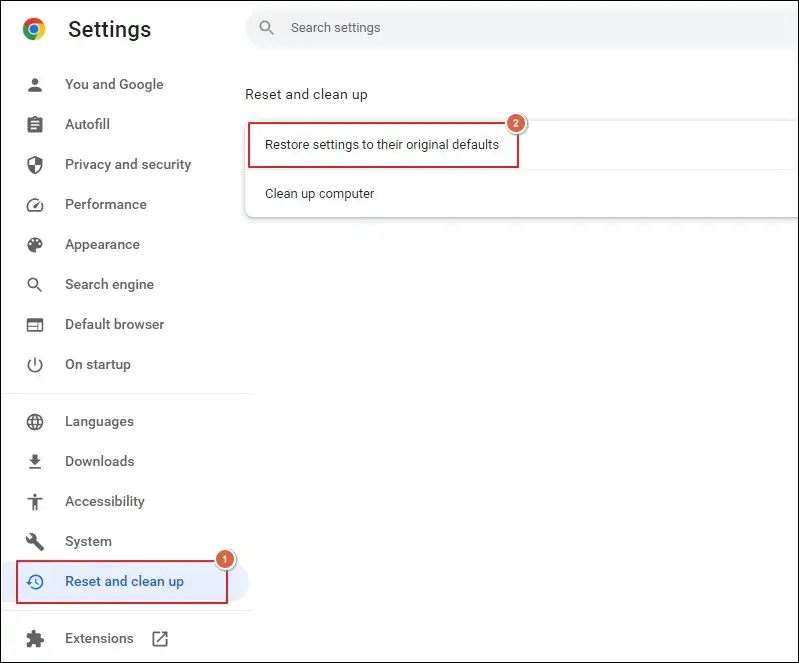 Restore settings to their original defaults